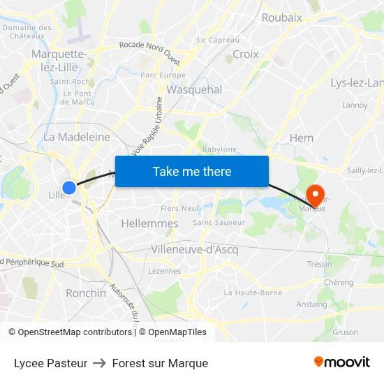 Lycee Pasteur to Forest sur Marque map