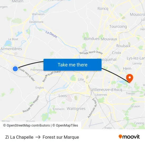 Zi La Chapelle to Forest sur Marque map
