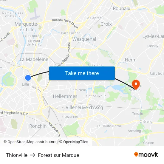 Thionville to Forest sur Marque map
