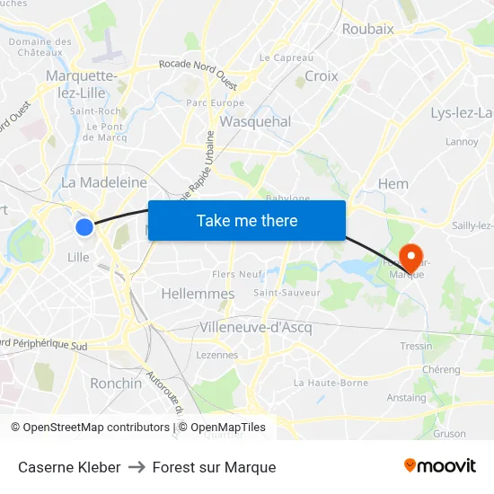 Caserne Kleber to Forest sur Marque map