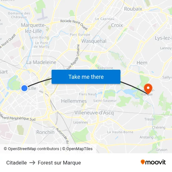 Citadelle to Forest sur Marque map