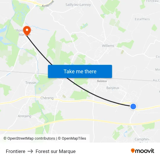 Frontiere to Forest sur Marque map