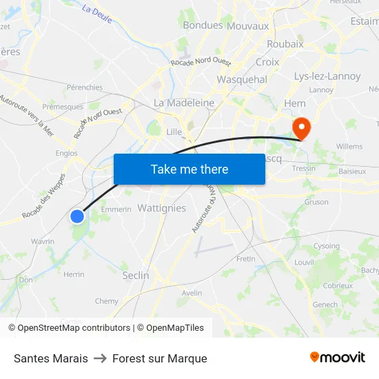 Santes Marais to Forest sur Marque map