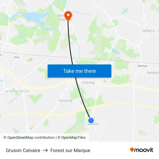 Gruson Calvaire to Forest sur Marque map