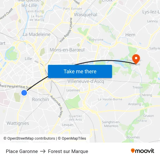Place Garonne to Forest sur Marque map