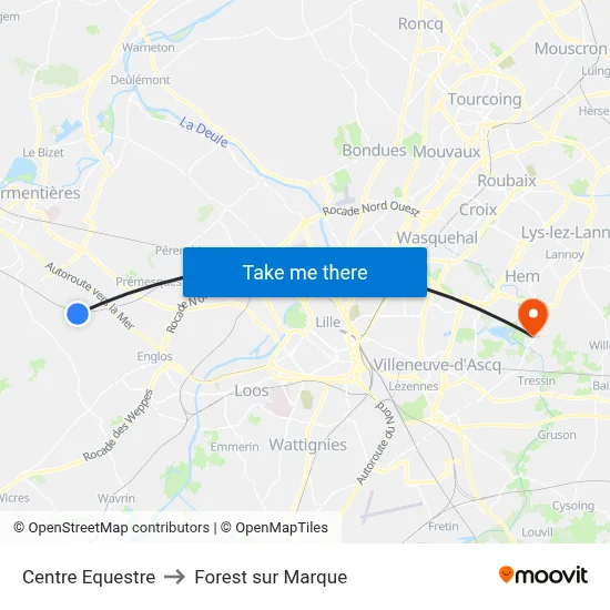 Centre Equestre to Forest sur Marque map