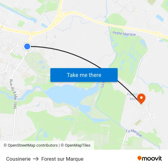 Cousinerie to Forest sur Marque map