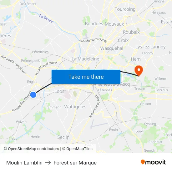Moulin Lamblin to Forest sur Marque map