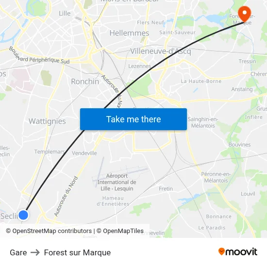 Gare to Forest sur Marque map