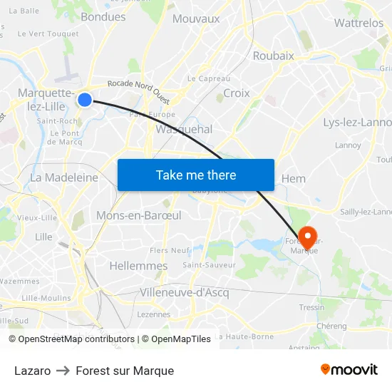 Lazaro to Forest sur Marque map
