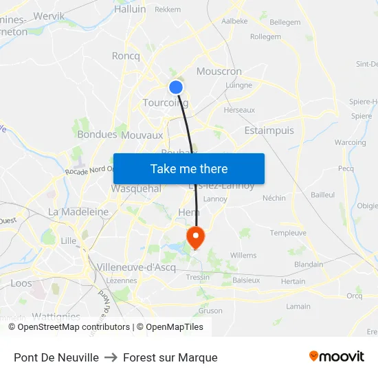 Pont De Neuville to Forest sur Marque map