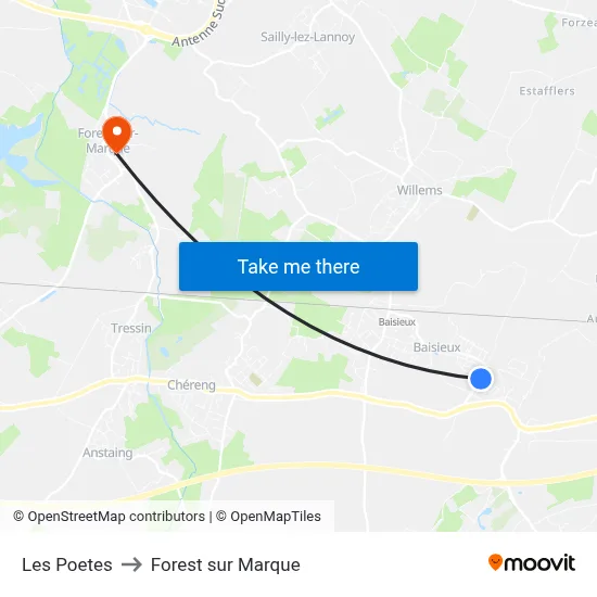 Les Poetes to Forest sur Marque map