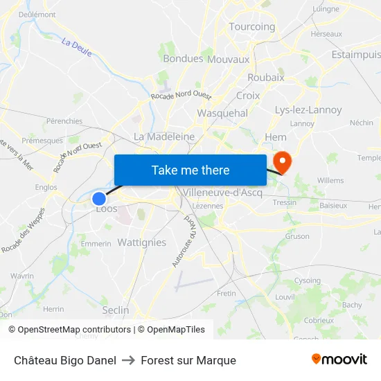 Château Bigo Danel to Forest sur Marque map