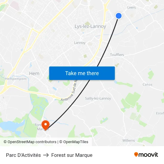 Parc D'Activités to Forest sur Marque map