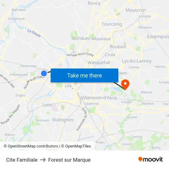 Cite Familiale to Forest sur Marque map