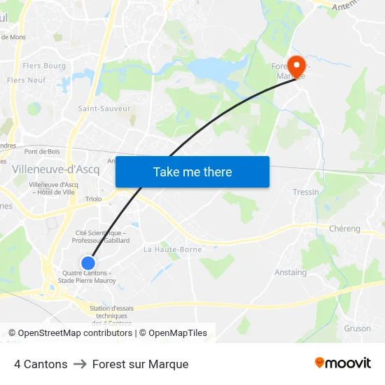 4 Cantons to Forest sur Marque map