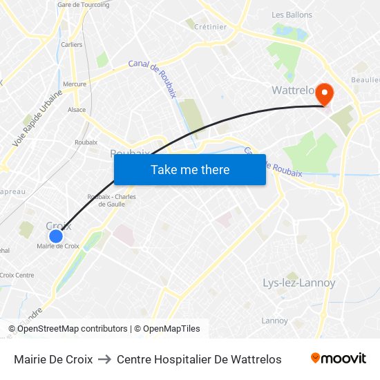 Mairie De Croix to Centre Hospitalier De Wattrelos map
