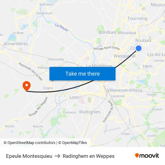 Epeule Montesquieu to Radinghem en Weppes map