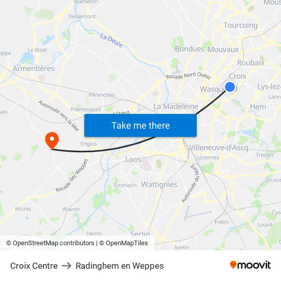 Croix Centre to Radinghem en Weppes map