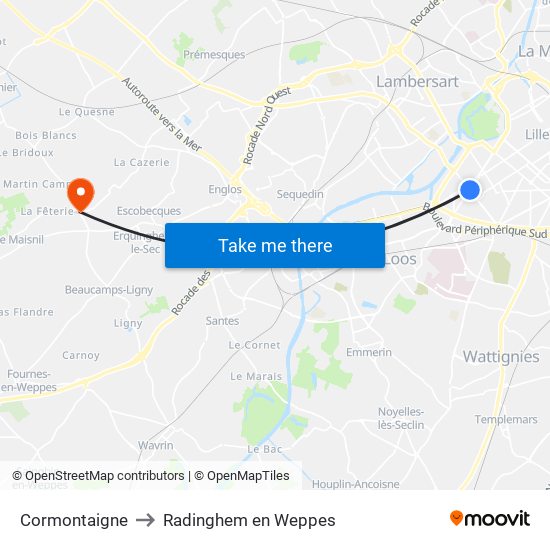 Cormontaigne to Radinghem en Weppes map