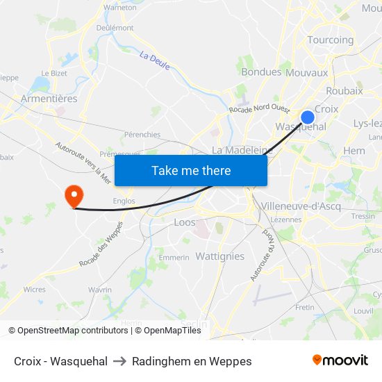 Croix - Wasquehal to Radinghem en Weppes map