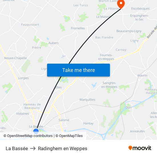La Bassée to Radinghem en Weppes map