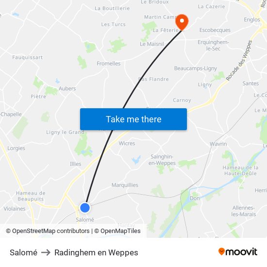 Salomé to Radinghem en Weppes map