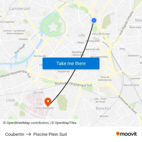 Coubertin to Piscine Plein Sud map