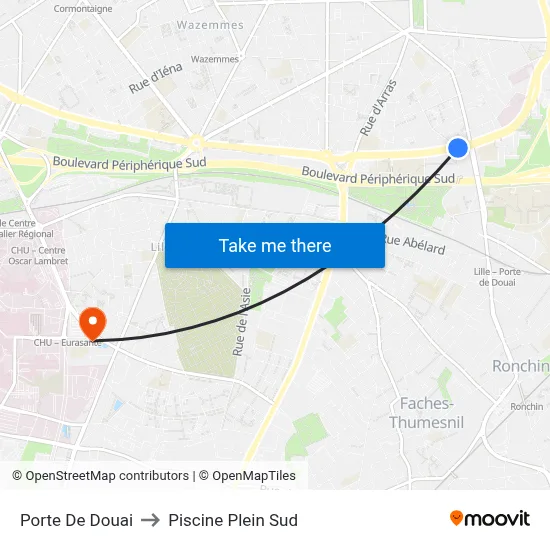 Porte De Douai to Piscine Plein Sud map
