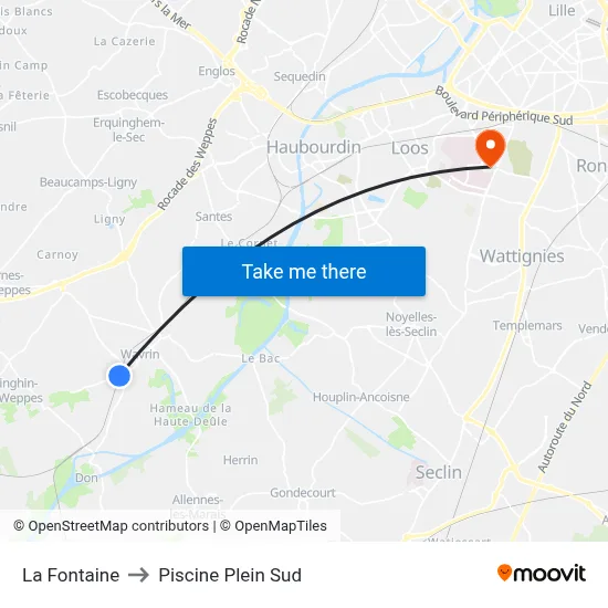 La Fontaine to Piscine Plein Sud map