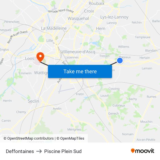 Deffontaines to Piscine Plein Sud map