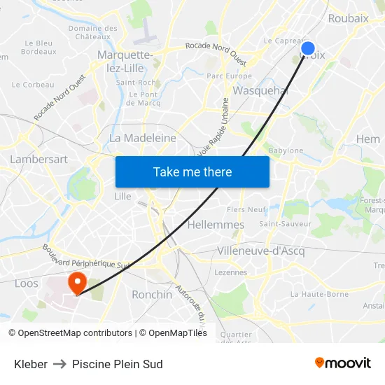 Kleber to Piscine Plein Sud map