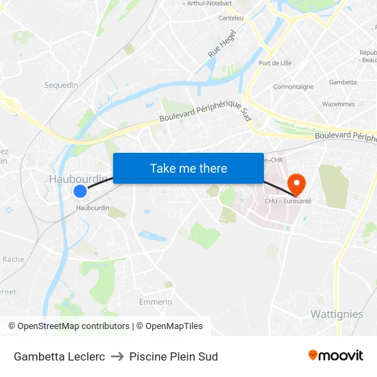 Gambetta Leclerc to Piscine Plein Sud map