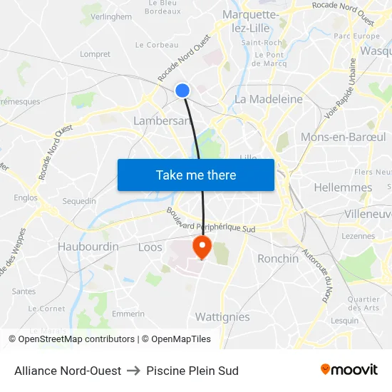 Alliance Nord-Ouest to Piscine Plein Sud map