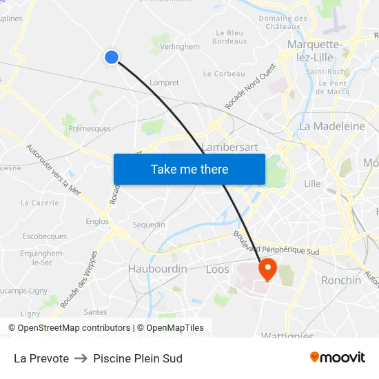 La Prevote to Piscine Plein Sud map