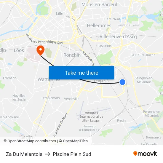 Za Du Melantois to Piscine Plein Sud map