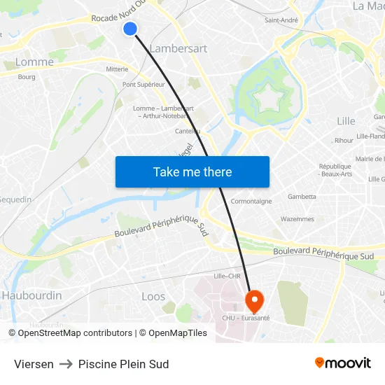 Viersen to Piscine Plein Sud map