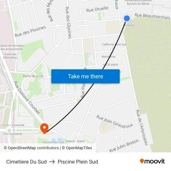 Cimetiere Du Sud to Piscine Plein Sud map