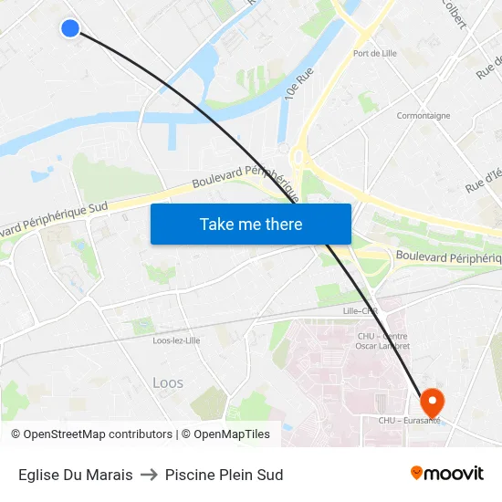 Eglise Du Marais to Piscine Plein Sud map