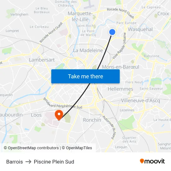 Barrois to Piscine Plein Sud map
