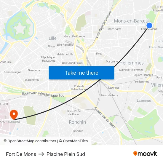 Fort De Mons to Piscine Plein Sud map