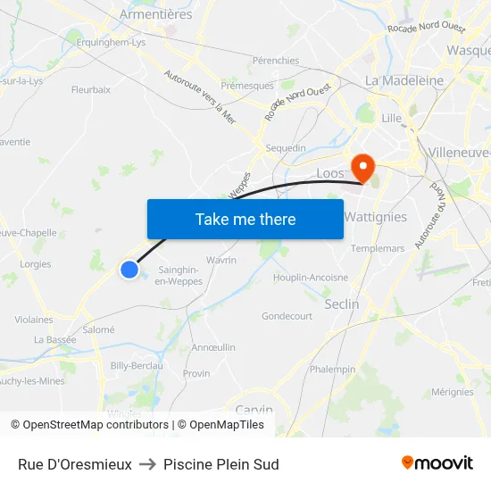 Rue D'Oresmieux to Piscine Plein Sud map