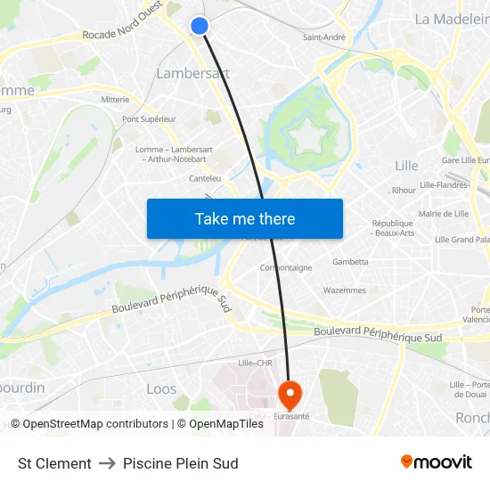 St Clement to Piscine Plein Sud map