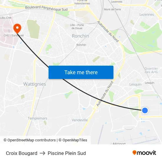 Croix Bougard to Piscine Plein Sud map