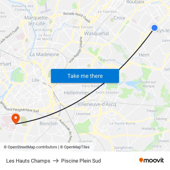 Les Hauts Champs to Piscine Plein Sud map