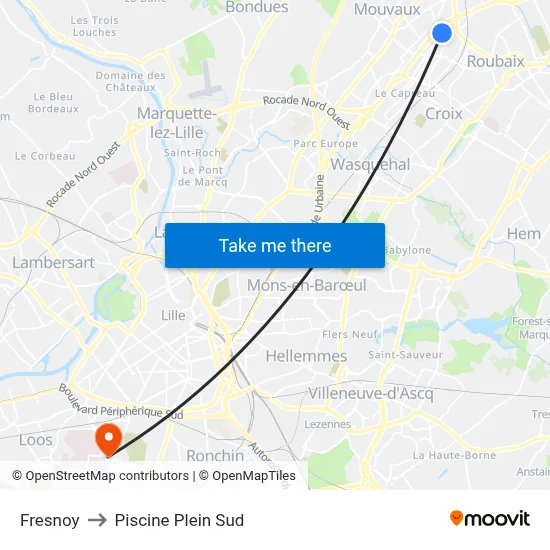 Fresnoy to Piscine Plein Sud map