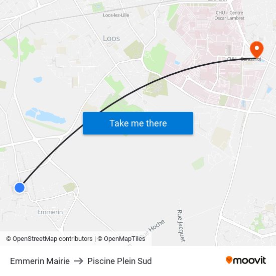 Emmerin Mairie to Piscine Plein Sud map