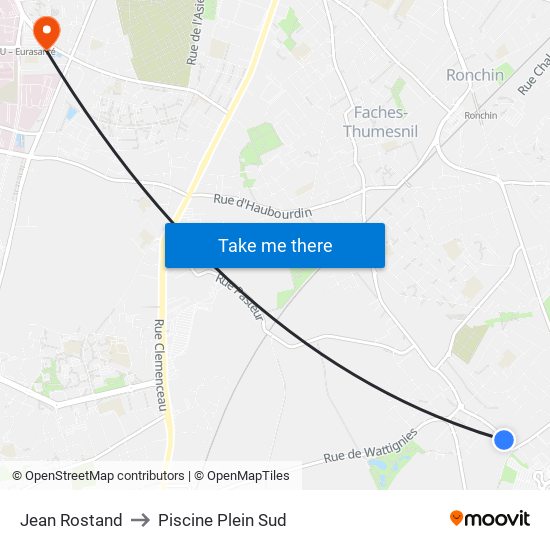 Jean Rostand to Piscine Plein Sud map