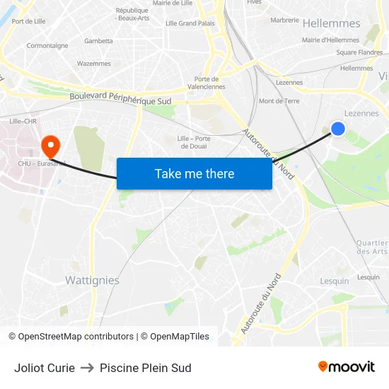 Joliot Curie to Piscine Plein Sud map