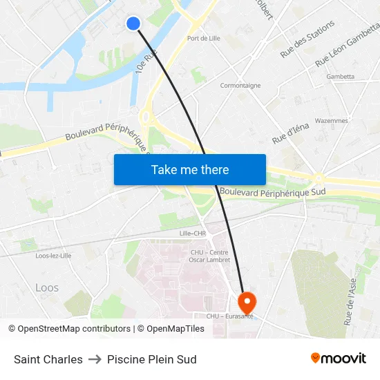 Saint Charles to Piscine Plein Sud map
